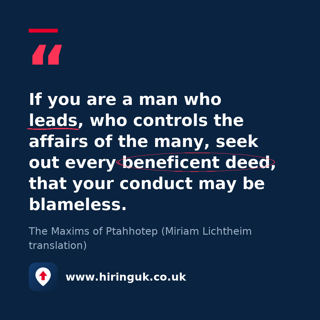 Quote card: If you are a man who leads, who controls the affairs of the many, seek out every beneficent deed, that your conduct may be blameless.