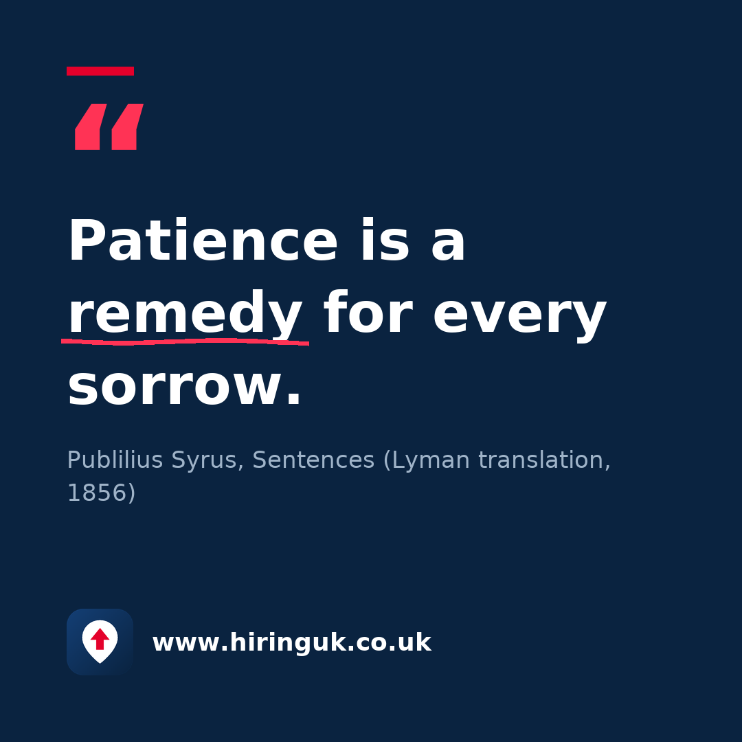 Quote card: Patience is a remedy for every sorrow.