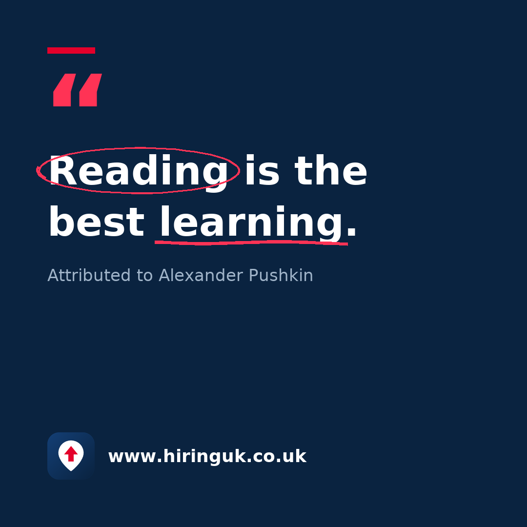 Quote card: Reading is the best learning.