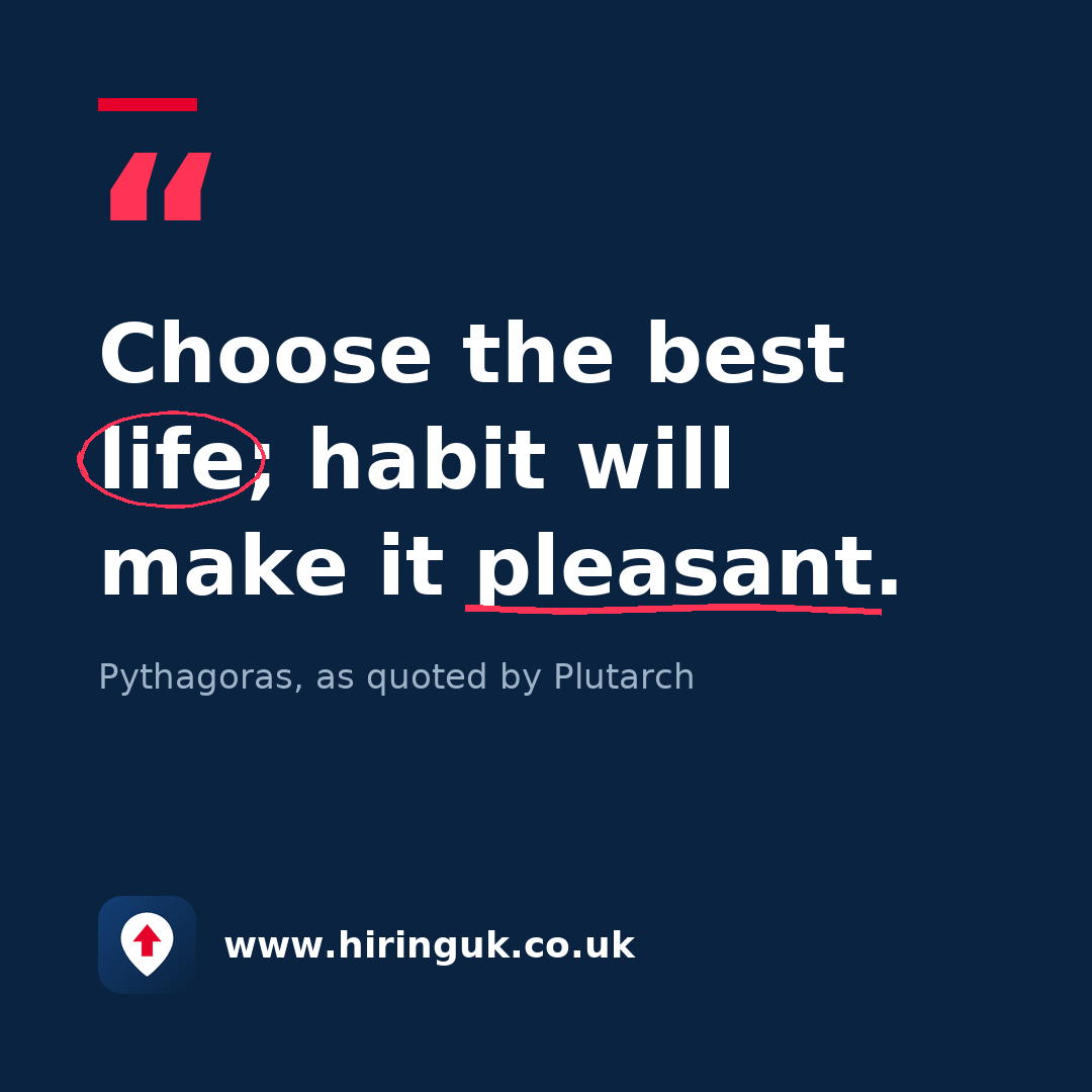 Quote card: Choose the best life; habit will make it pleasant.