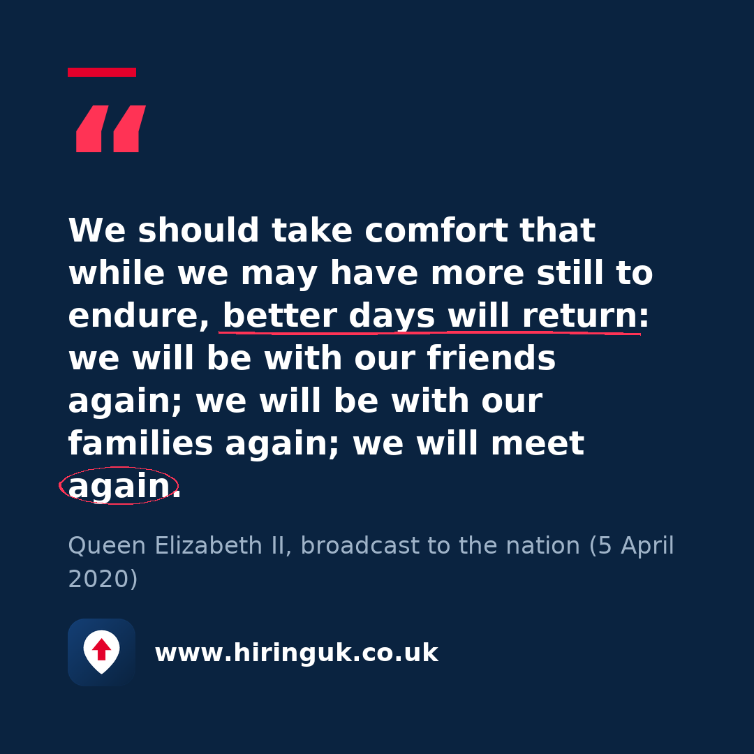 Quote card: We should take comfort that while we may have more still to endure, better days will return: we will be with our friends again; we will be with our families again; we will meet again.