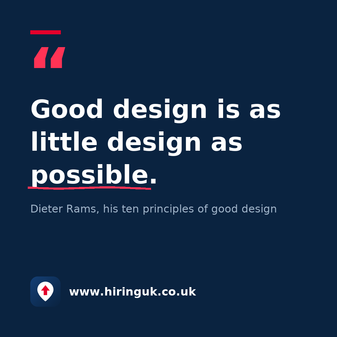Quote card: Good design is as little design as possible.