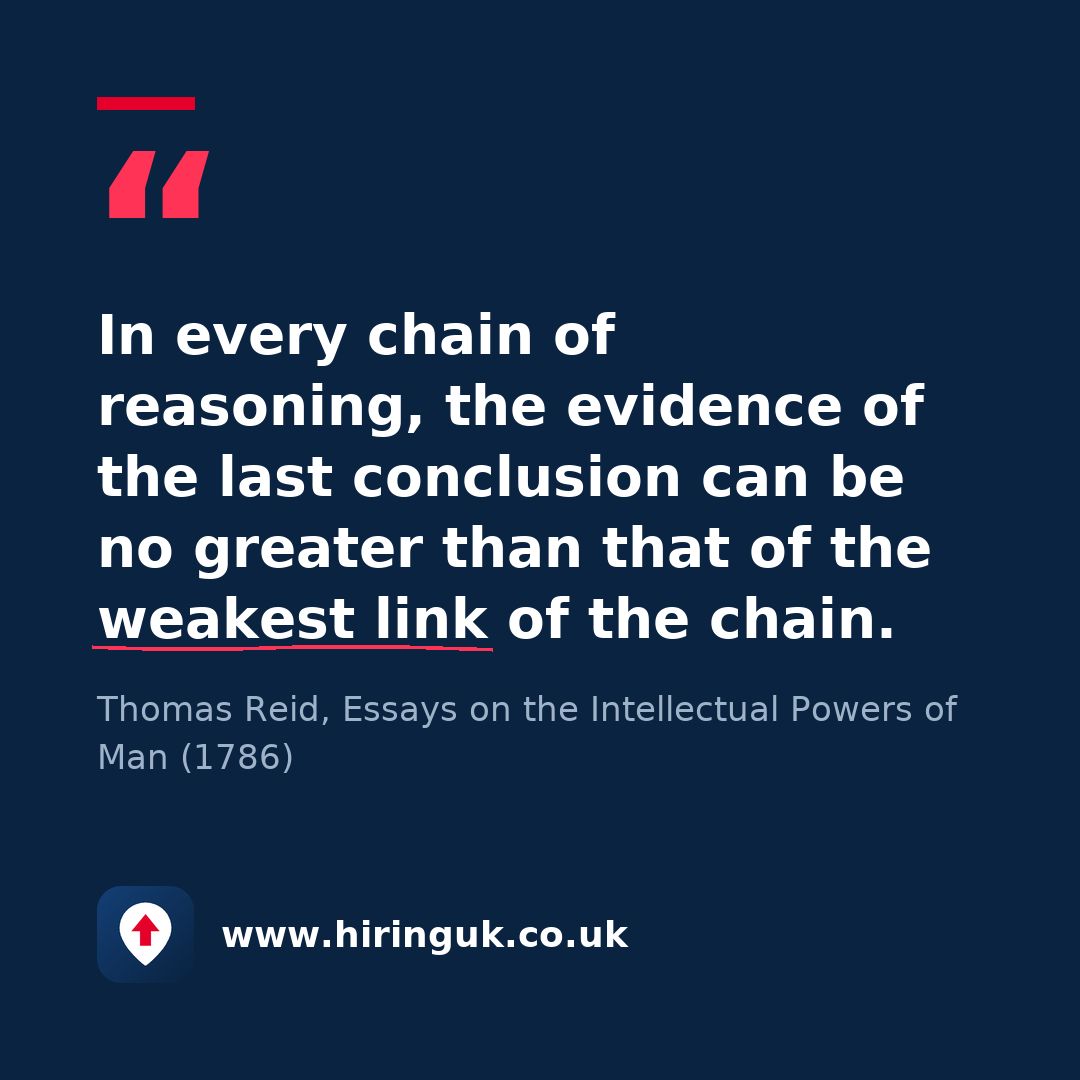 Quote card: In every chain of reasoning, the evidence of the last conclusion can be no greater than that of the weakest link of the chain.