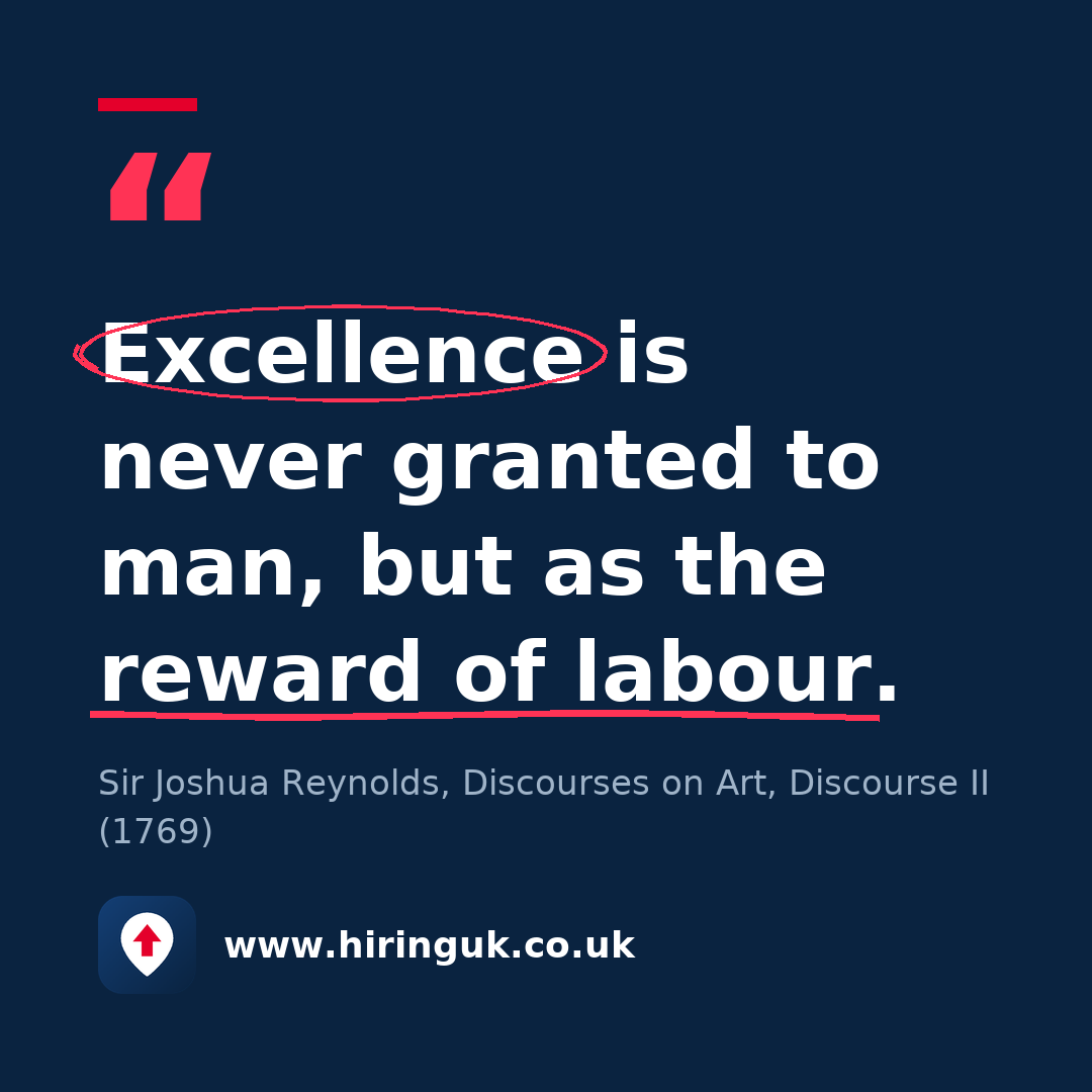 Quote card: Excellence is never granted to man, but as the reward of labour.