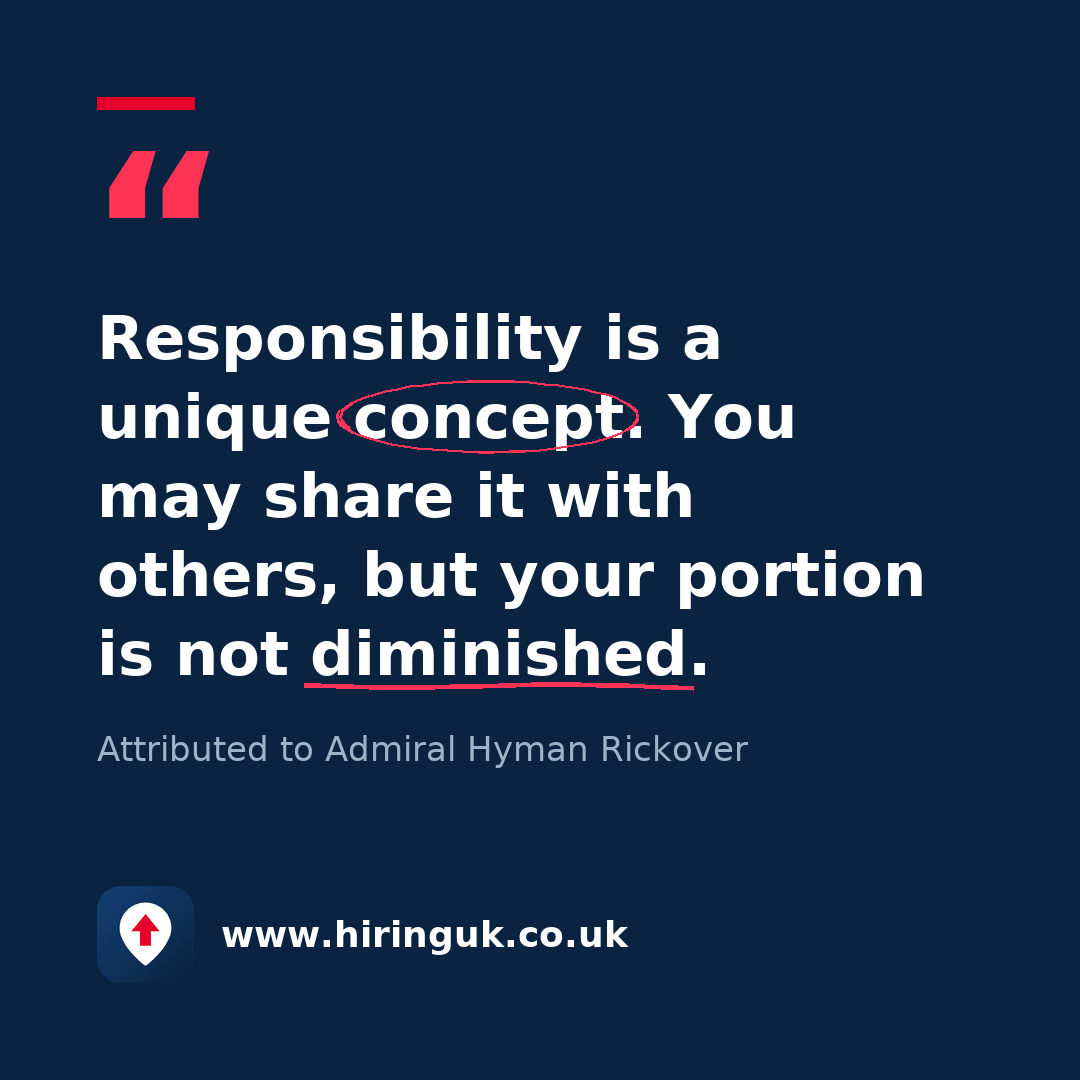 Quote card: Responsibility is a unique concept. You may share it with others, but your portion is not diminished.