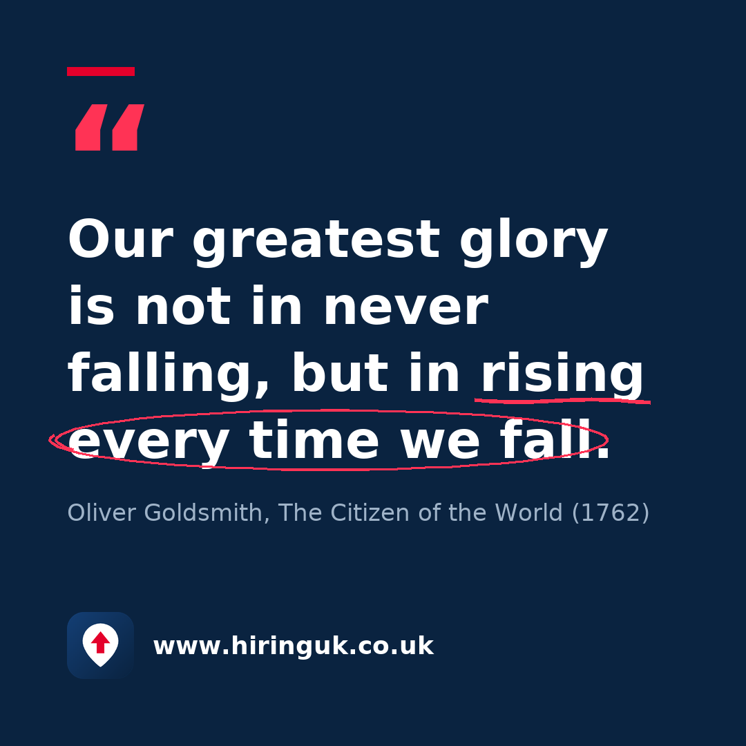 Quote card: Our greatest glory is not in never falling, but in rising every time we fall.
