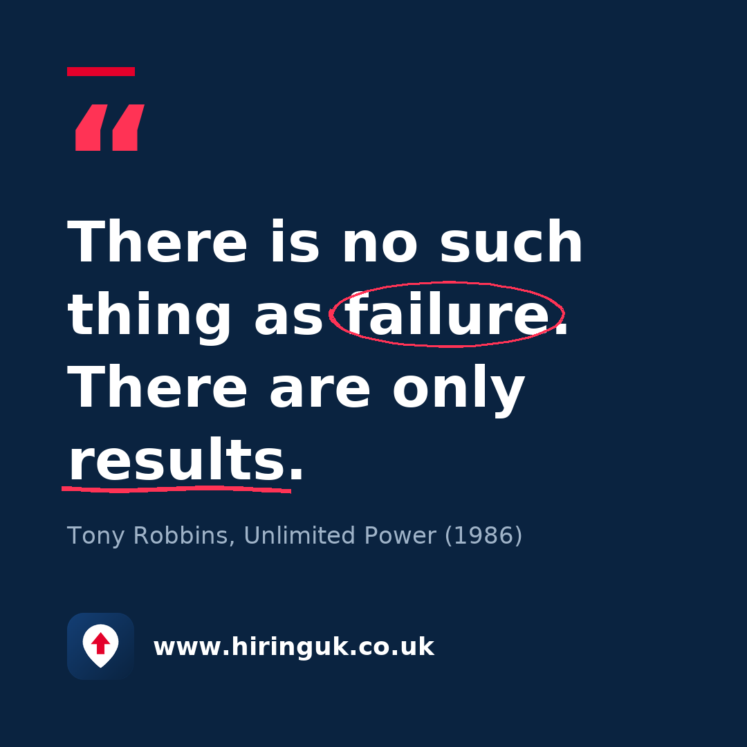 Quote card: There is no such thing as failure. There are only results.