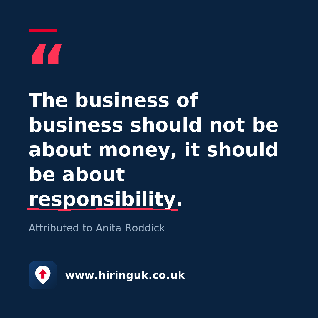Quote card: The business of business should not be about money, it should be about responsibility.