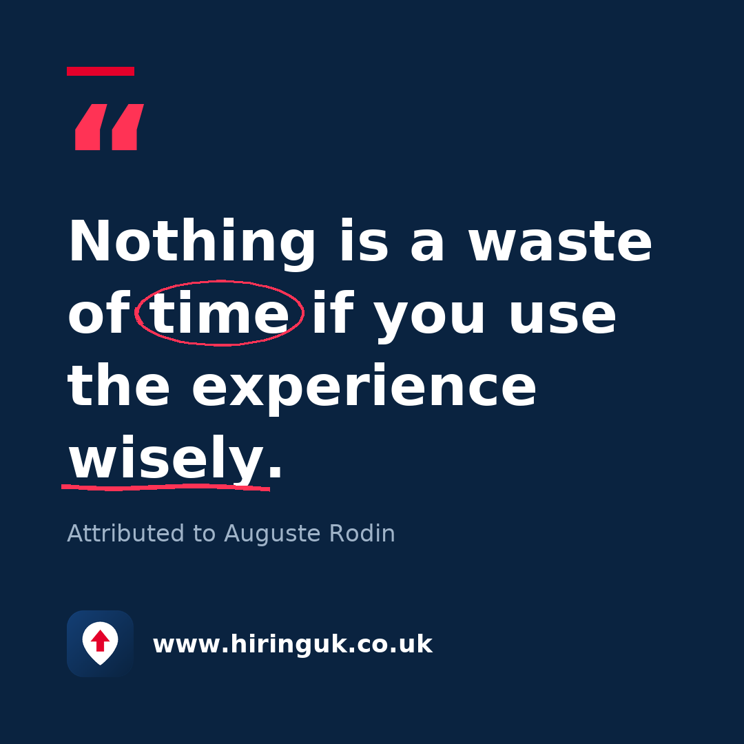 Quote card: Nothing is a waste of time if you use the experience wisely.