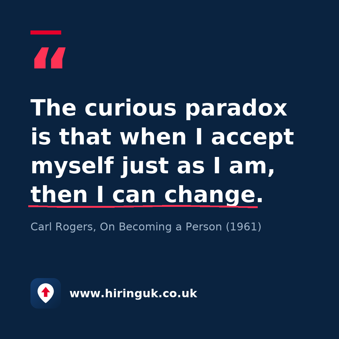Quote card: The curious paradox is that when I accept myself just as I am, then I can change.
