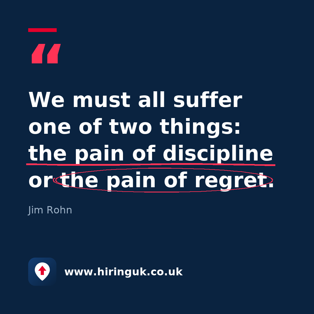 Quote card: We must all suffer one of two things: the pain of discipline or the pain of regret.