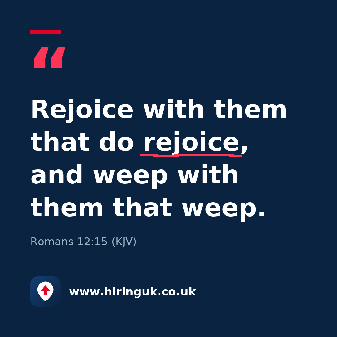 Quote card: Rejoice with them that do rejoice, and weep with them that weep.