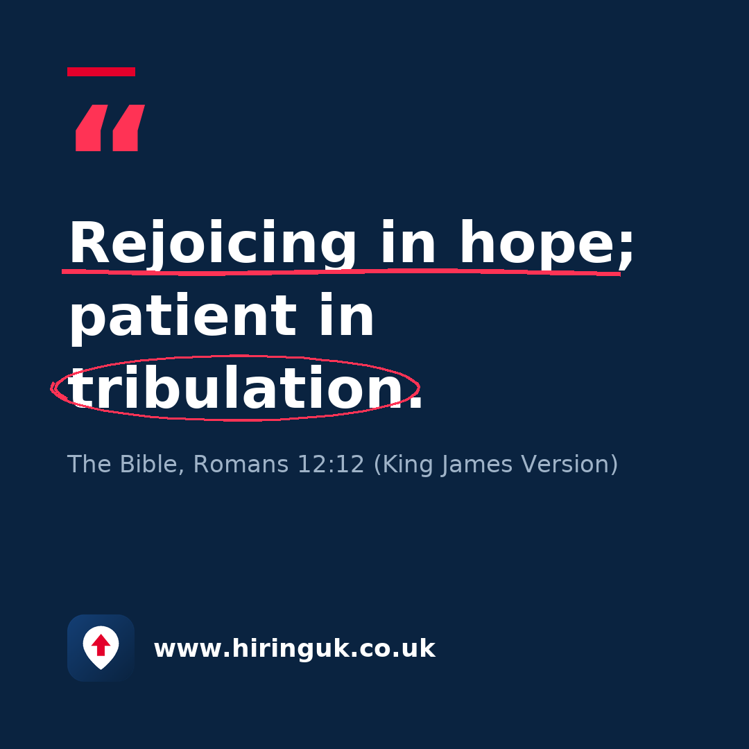Quote card: Rejoicing in hope; patient in tribulation.