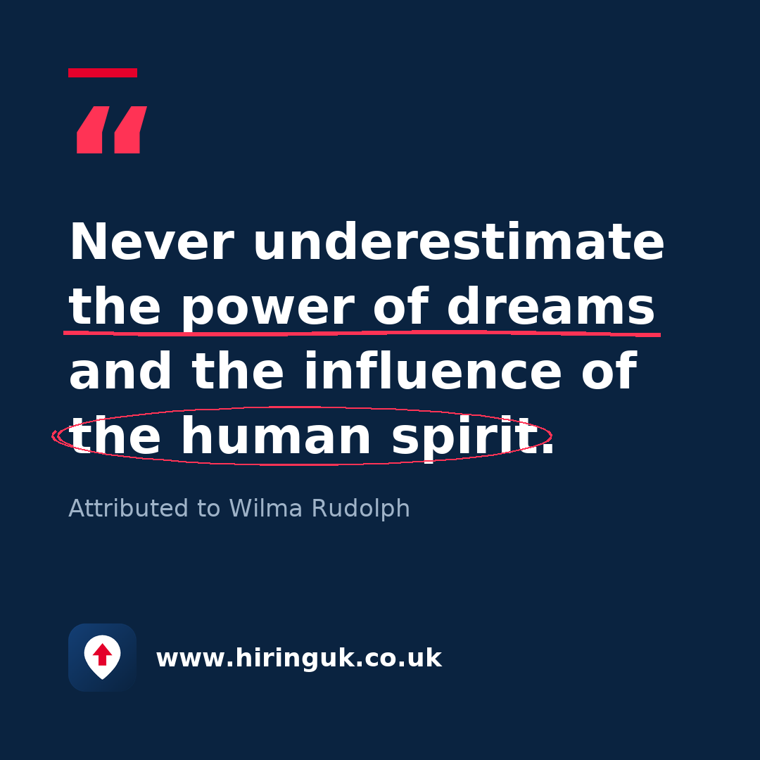Quote card: Never underestimate the power of dreams and the influence of the human spirit.