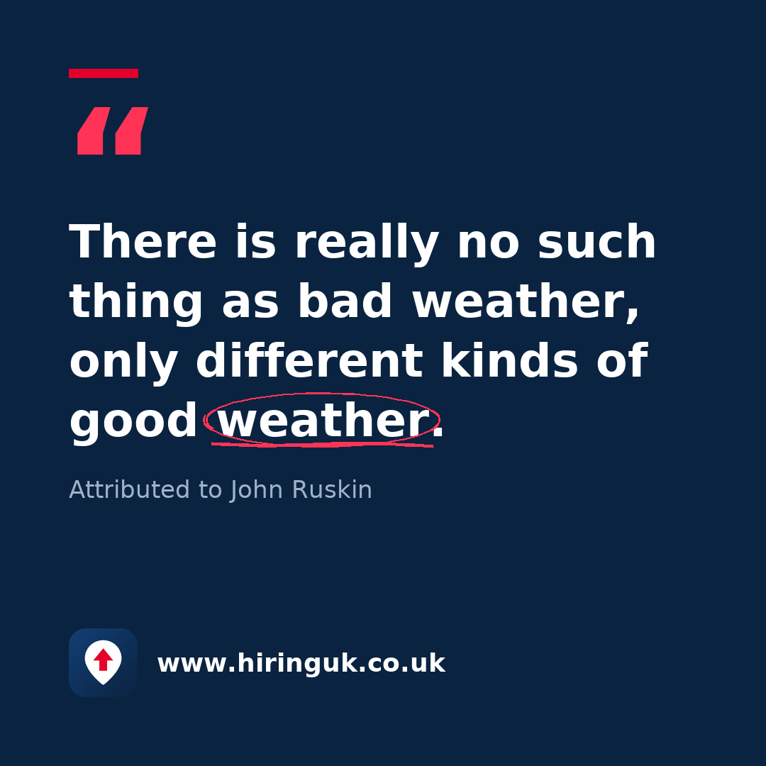 Quote card: There is really no such thing as bad weather, only different kinds of good weather.