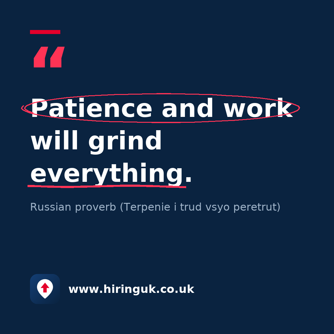 Quote card: Patience and work will grind everything.