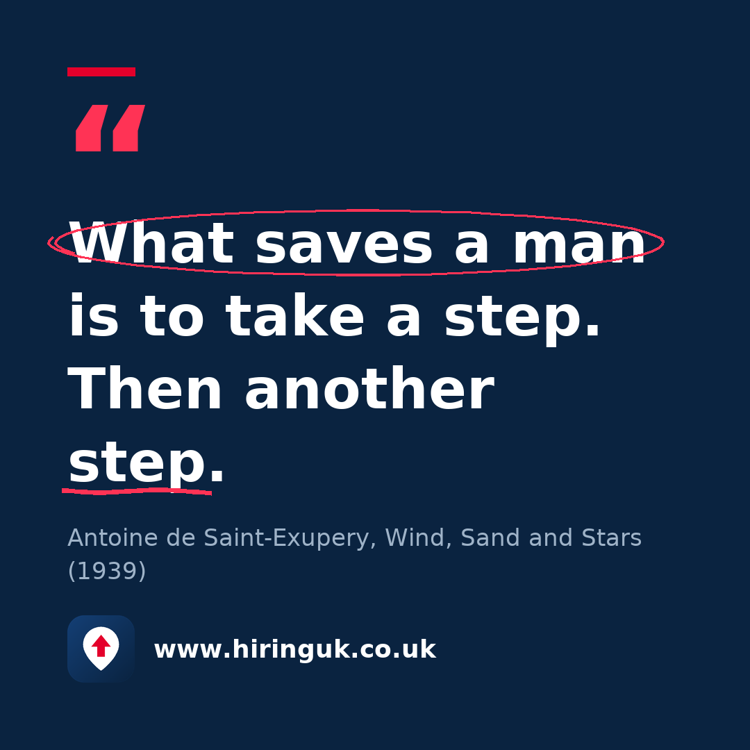Quote card: What saves a man is to take a step. Then another step.