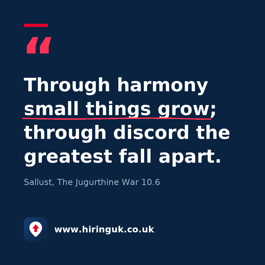 Quote card: Through harmony small things grow; through discord the greatest fall apart.