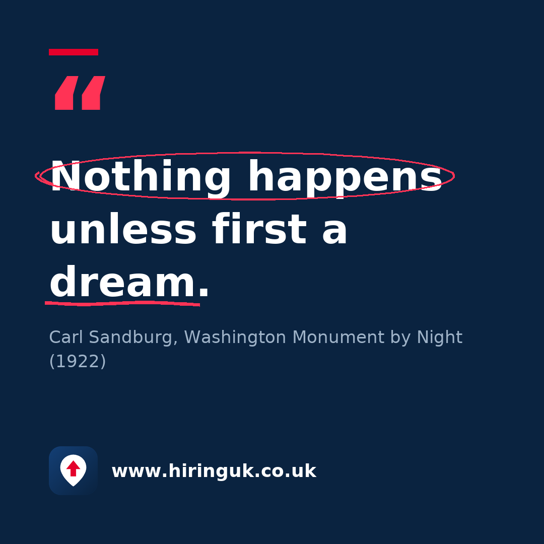 Quote card: Nothing happens unless first a dream.
