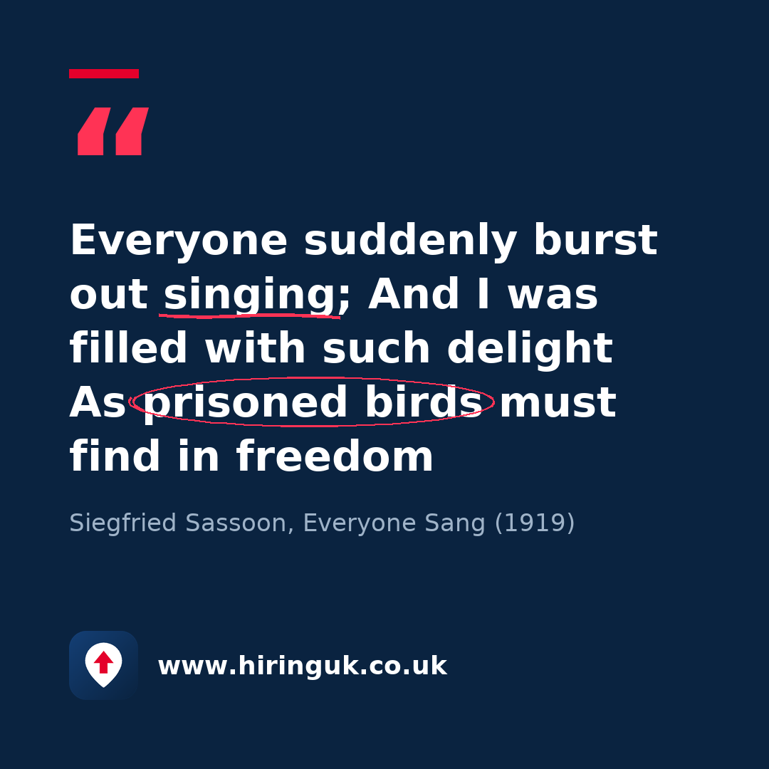 Quote card: Everyone suddenly burst out singing; And I was filled with such delight As prisoned birds must find in freedom