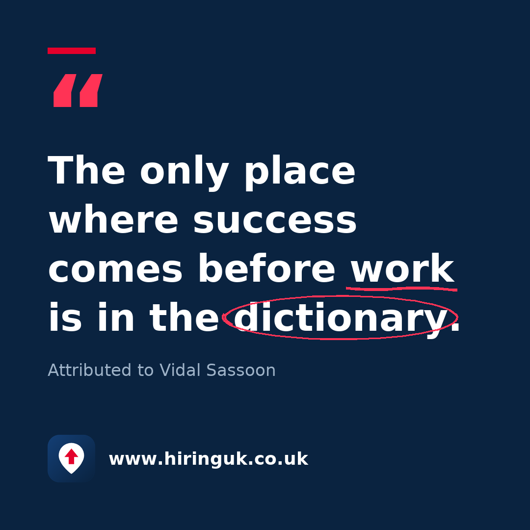 Quote card: The only place where success comes before work is in the dictionary.