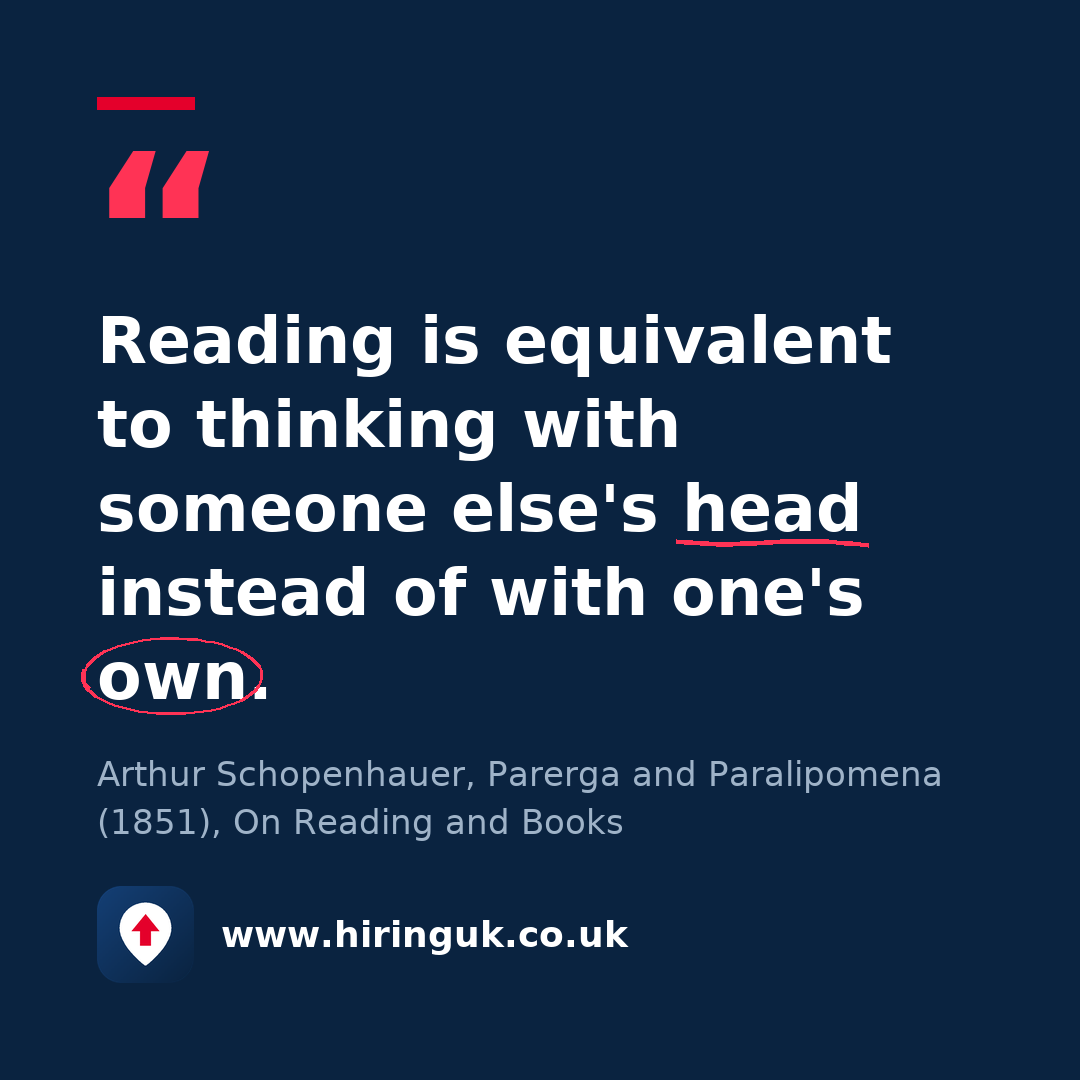 Quote card: Reading is equivalent to thinking with someone else's head instead of with one's own.