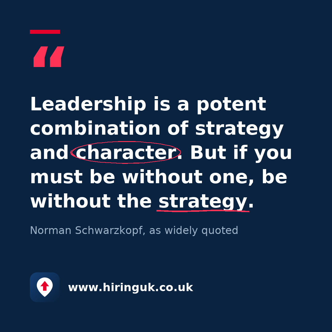 Quote card: Leadership is a potent combination of strategy and character. But if you must be without one, be without the strategy.