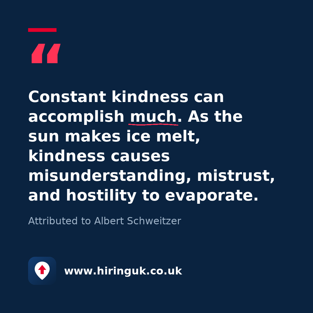 Quote card: Constant kindness can accomplish much. As the sun makes ice melt, kindness causes misunderstanding, mistrust, and hostility to evaporate.