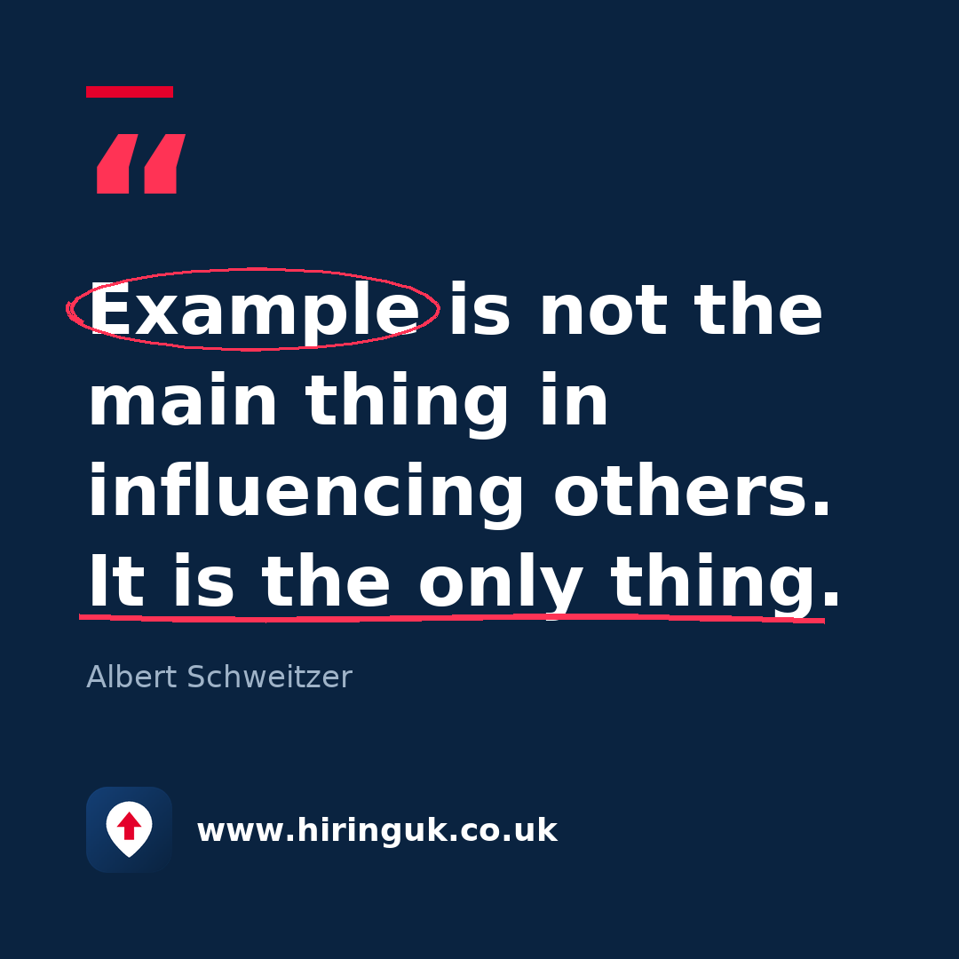 Quote card: Example is not the main thing in influencing others. It is the only thing.
