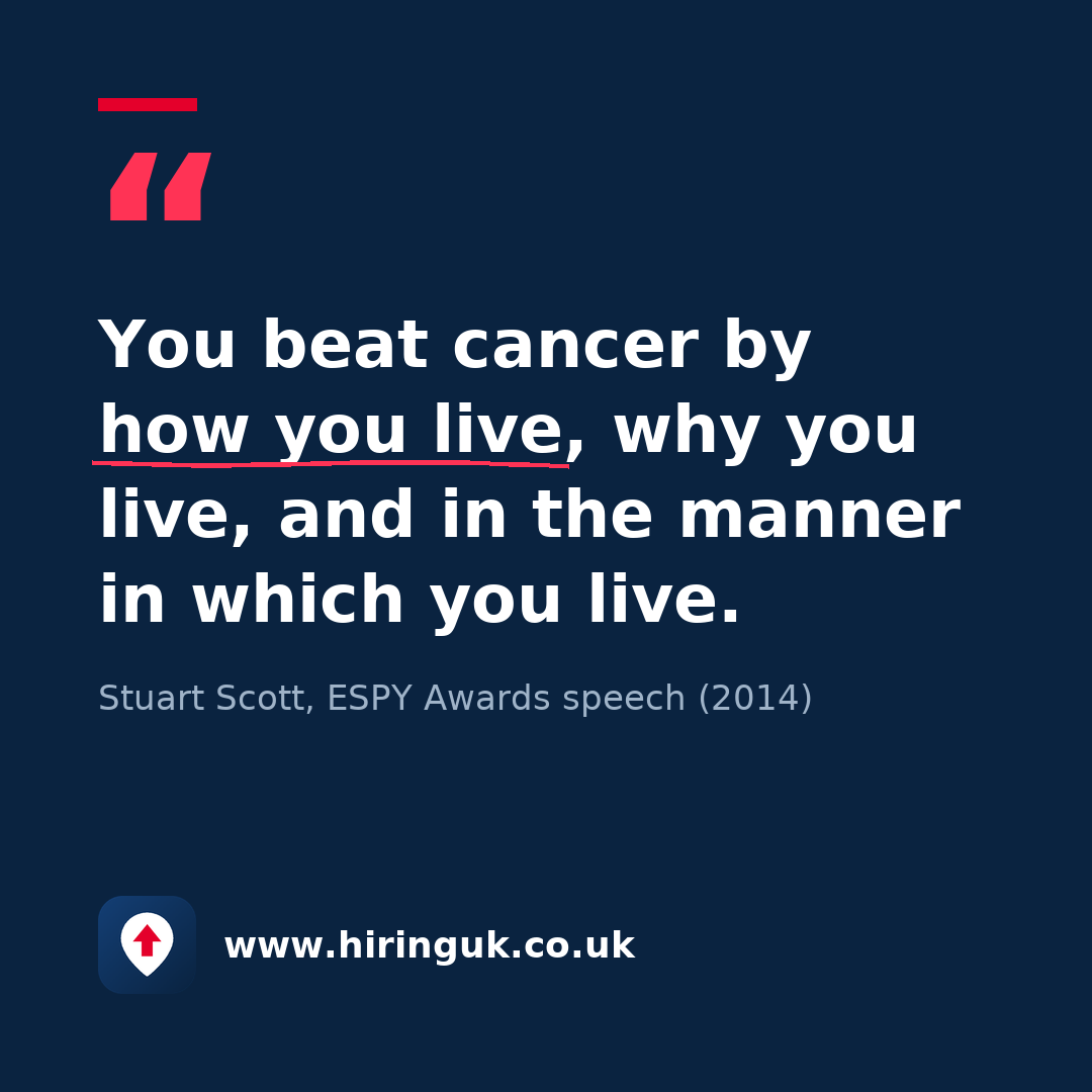 Quote card: You beat cancer by how you live, why you live, and in the manner in which you live.