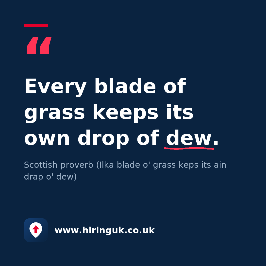 Quote card: Every blade of grass keeps its own drop of dew.
