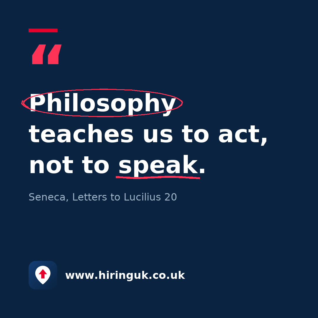 Quote card: Philosophy teaches us to act, not to speak.