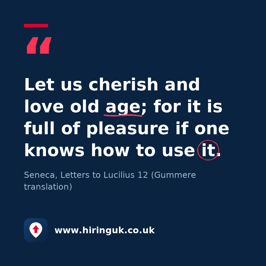 Quote card: Let us cherish and love old age; for it is full of pleasure if one knows how to use it.