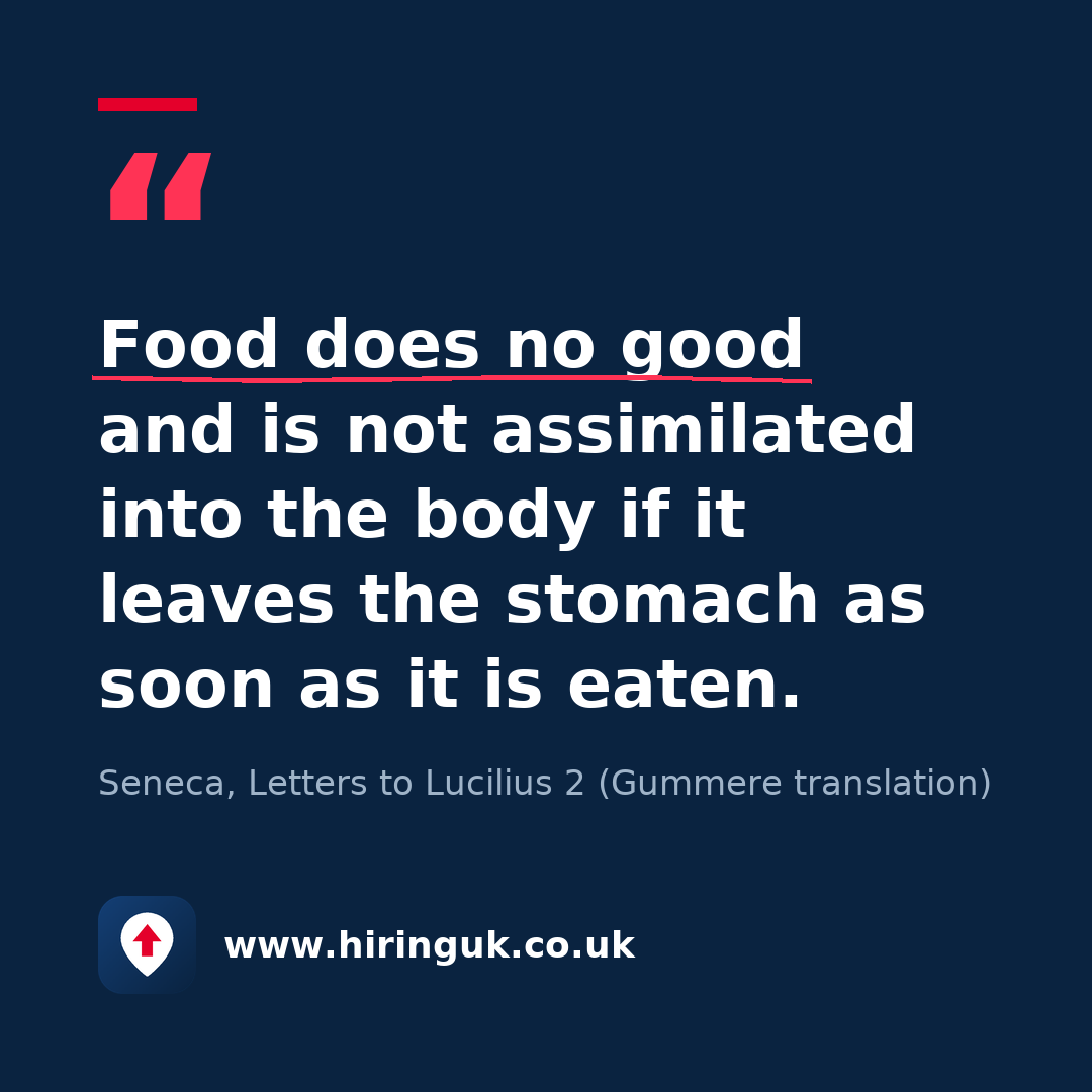 Quote card: Food does no good and is not assimilated into the body if it leaves the stomach as soon as it is eaten.