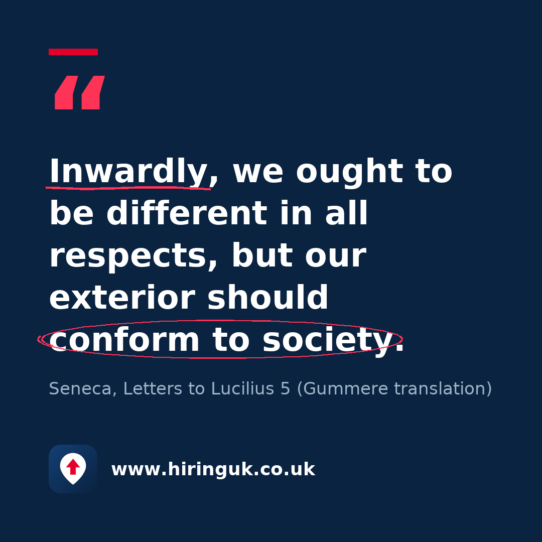 Quote card: Inwardly, we ought to be different in all respects, but our exterior should conform to society.