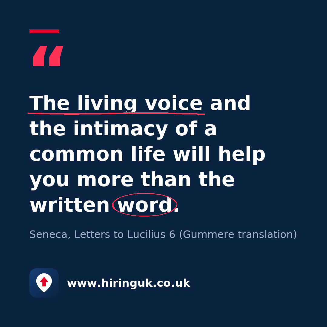 Quote card: The living voice and the intimacy of a common life will help you more than the written word.