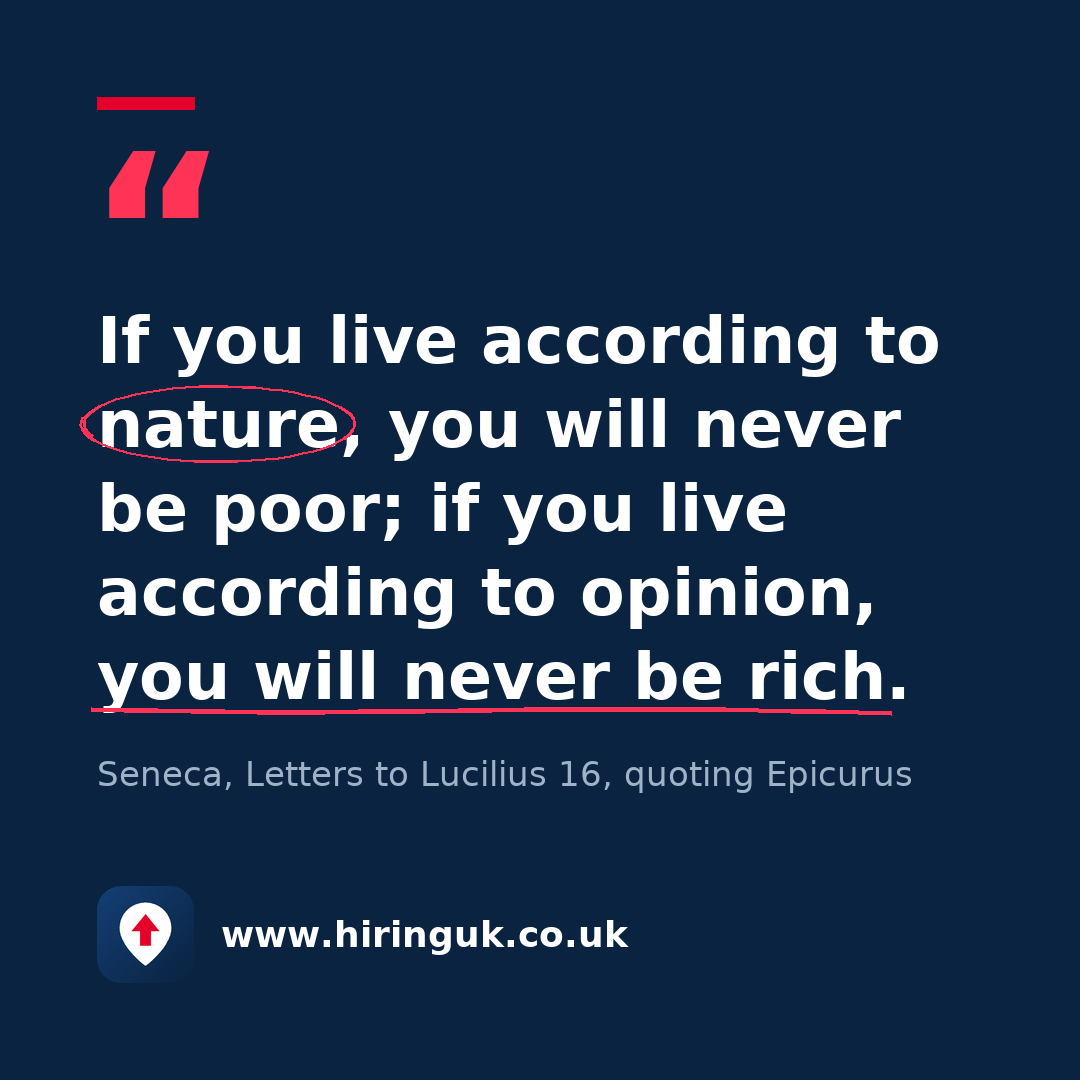 Quote card: If you live according to nature, you will never be poor; if you live according to opinion, you will never be rich.