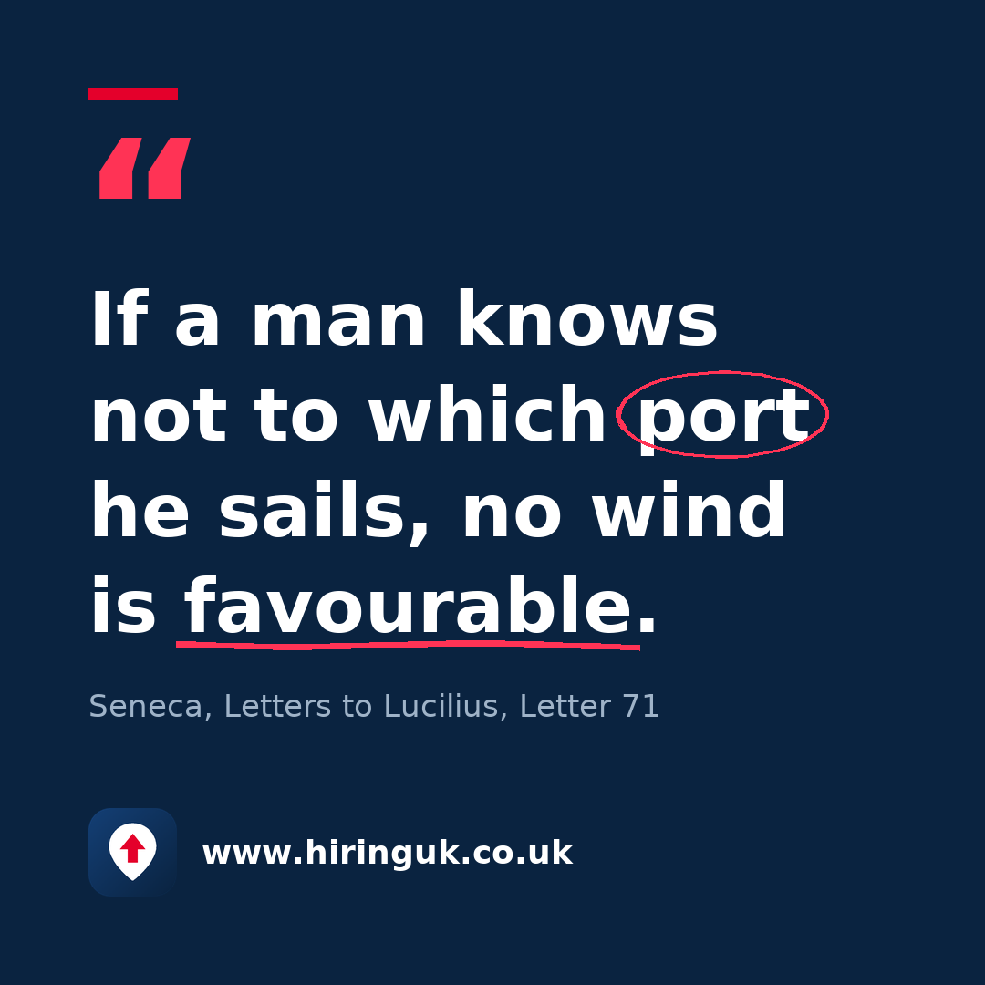 Quote card: If a man knows not to which port he sails, no wind is favourable.