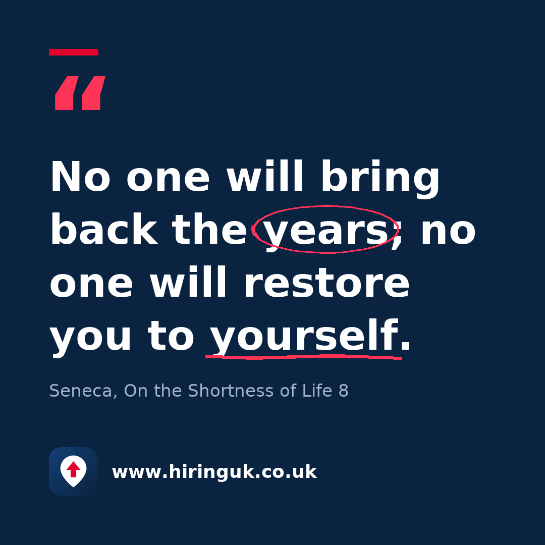 Quote card: No one will bring back the years; no one will restore you to yourself.