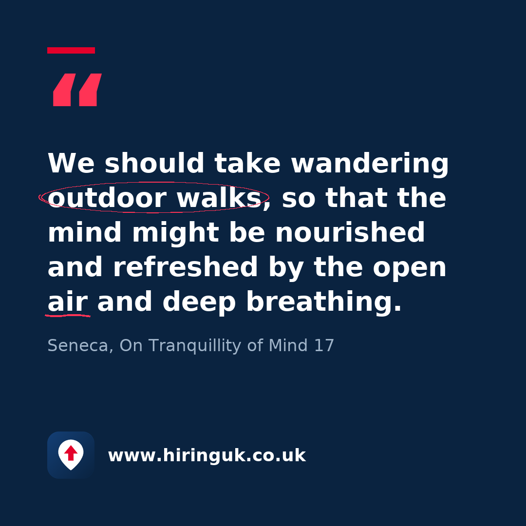 Quote card: We should take wandering outdoor walks, so that the mind might be nourished and refreshed by the open air and deep breathing.