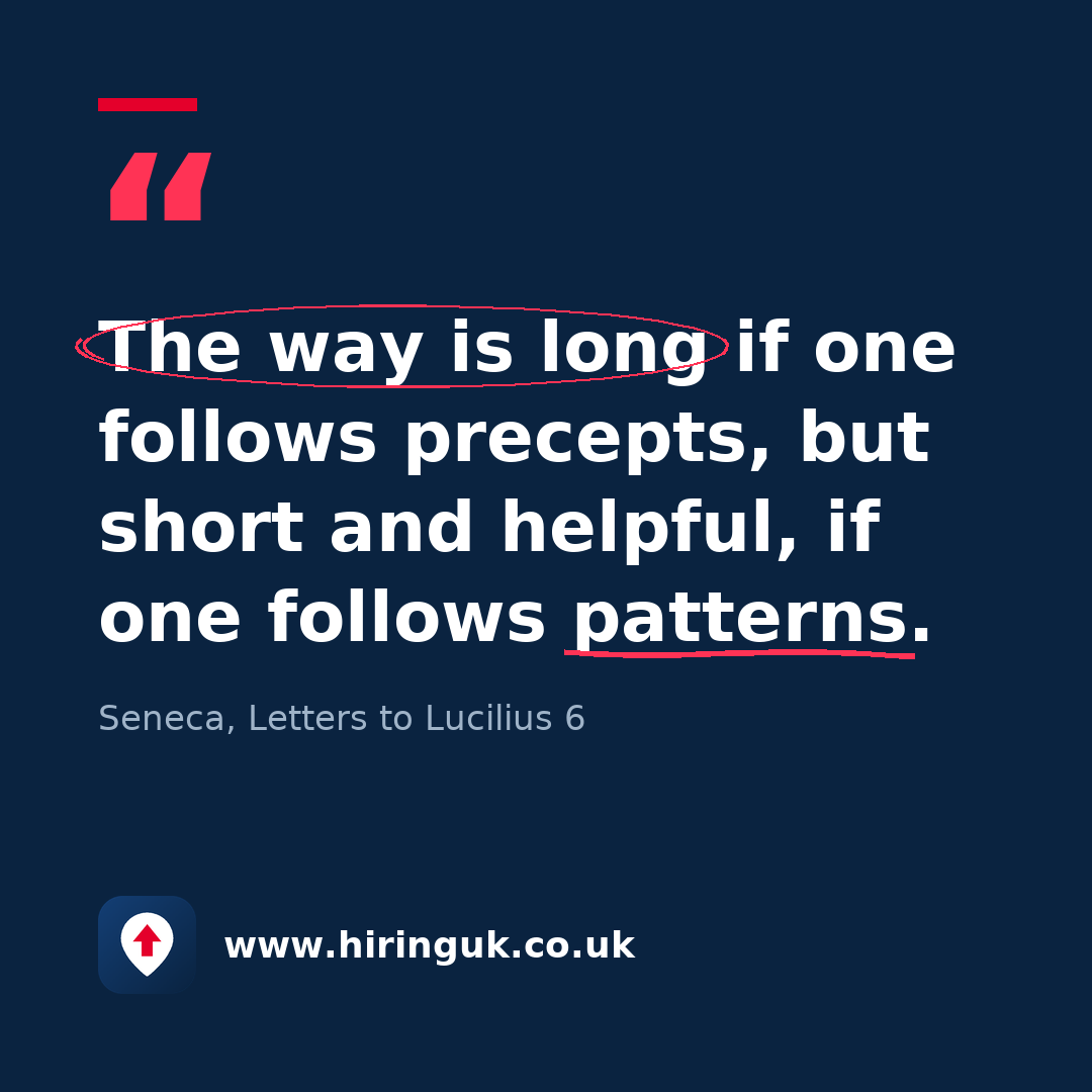 Quote card: The way is long if one follows precepts, but short and helpful, if one follows patterns.