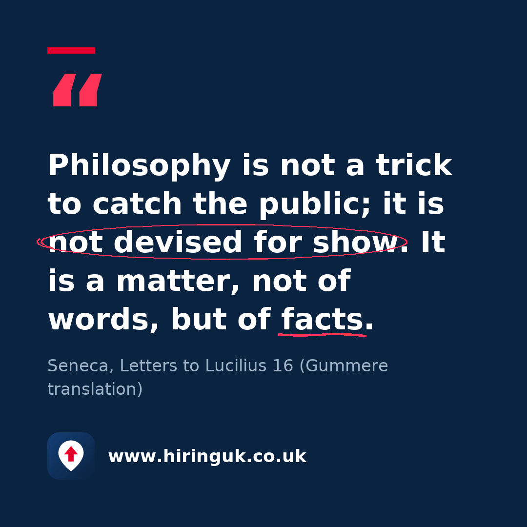 Quote card: Philosophy is not a trick to catch the public; it is not devised for show. It is a matter, not of words, but of facts.