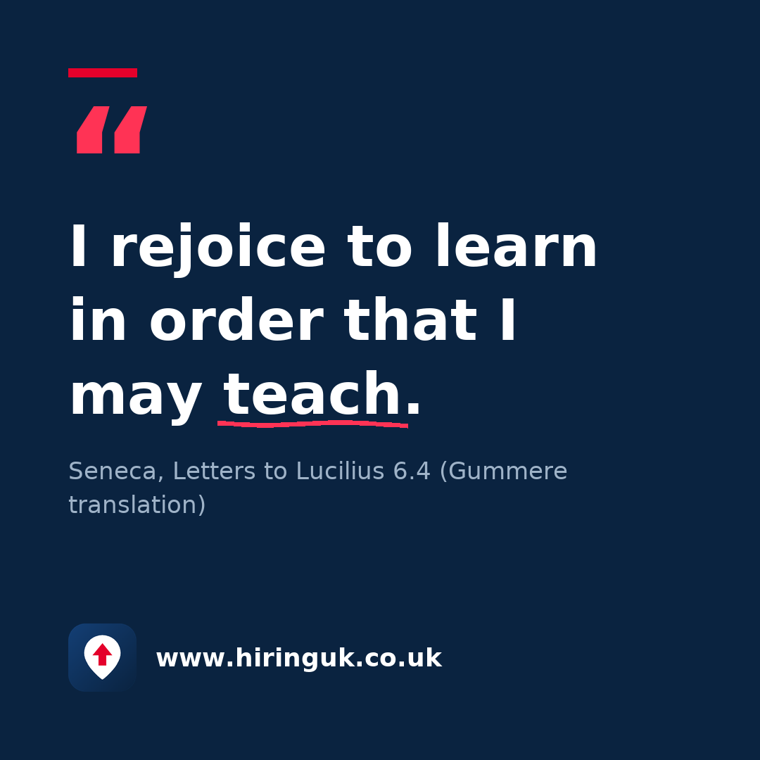 Quote card: I rejoice to learn in order that I may teach.