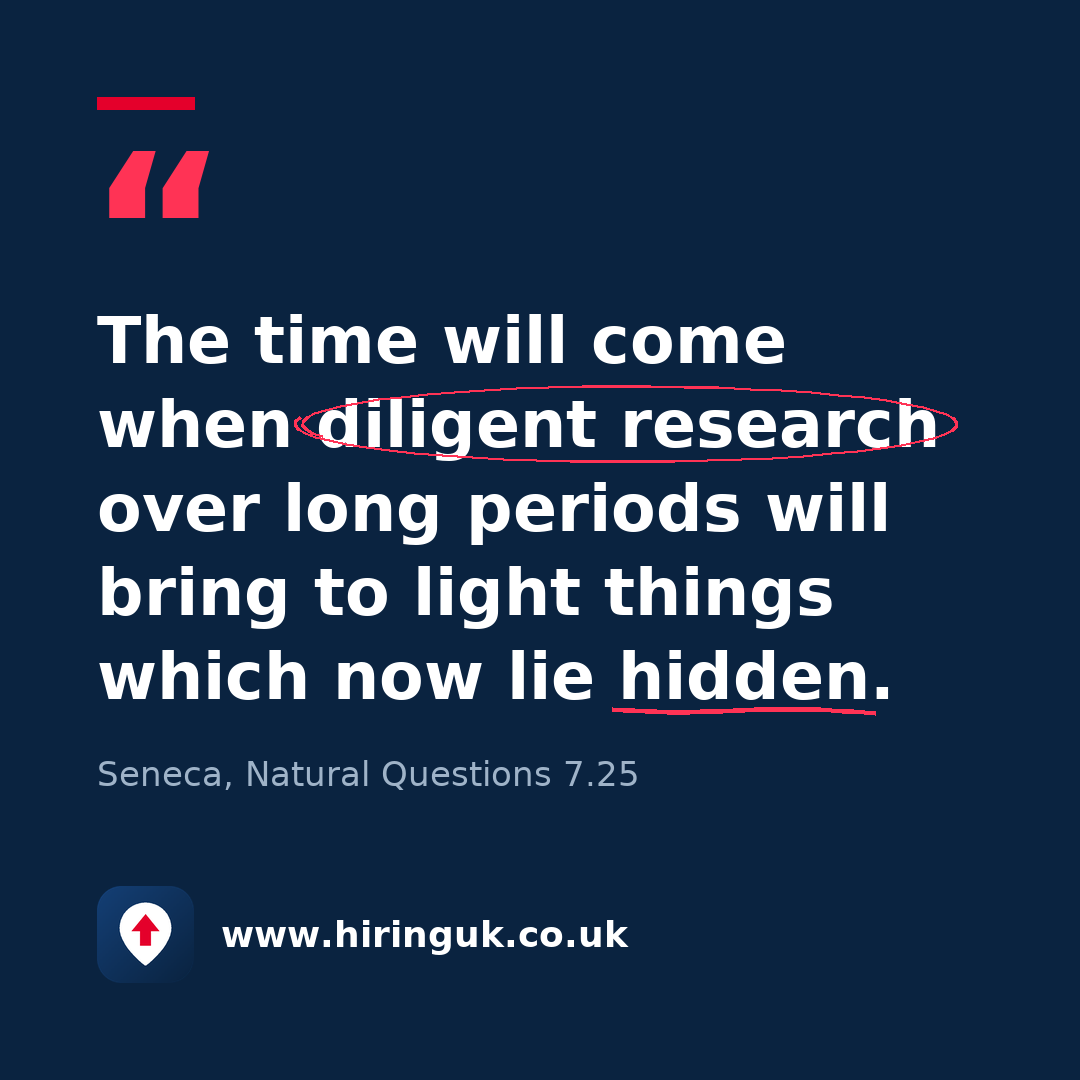 Quote card: The time will come when diligent research over long periods will bring to light things which now lie hidden.
