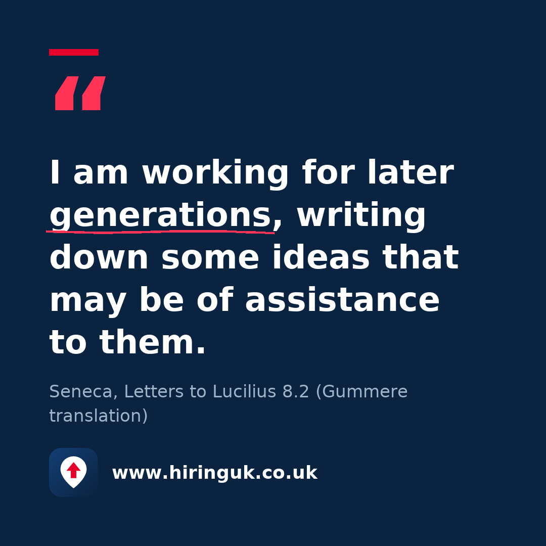 Quote card: I am working for later generations, writing down some ideas that may be of assistance to them.