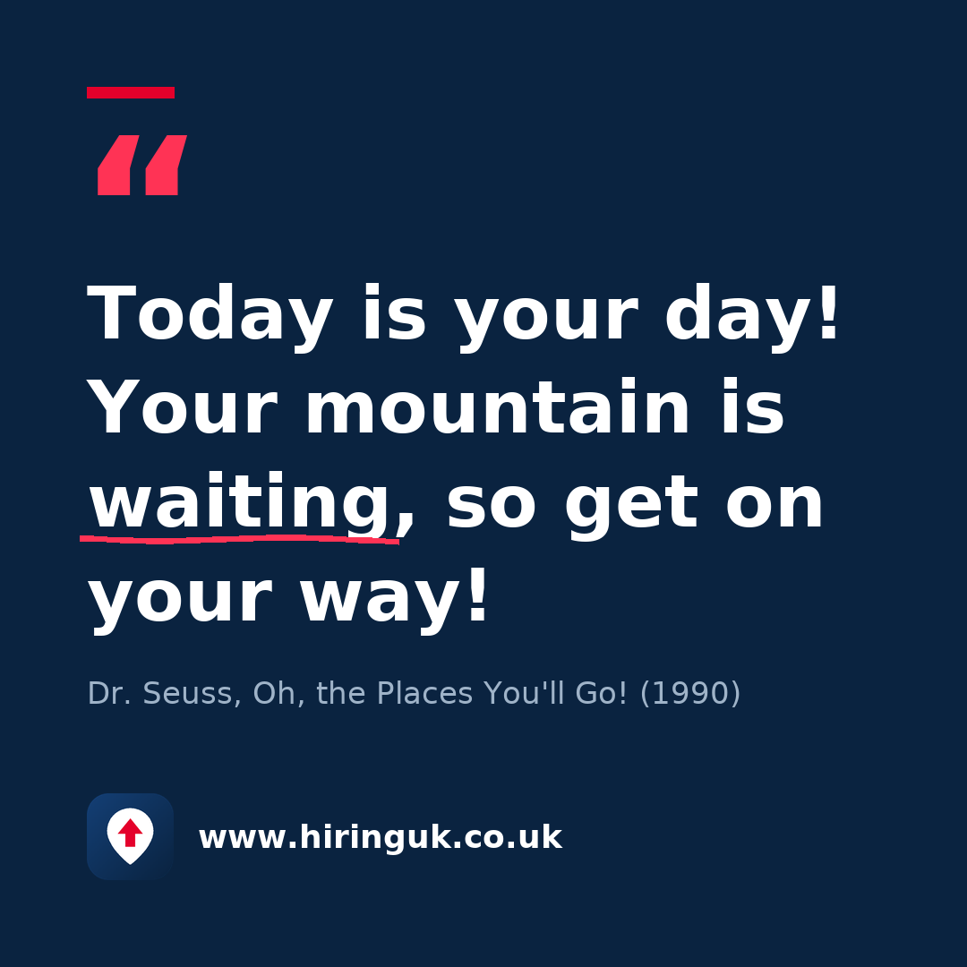 Quote card: Today is your day! Your mountain is waiting, so get on your way!