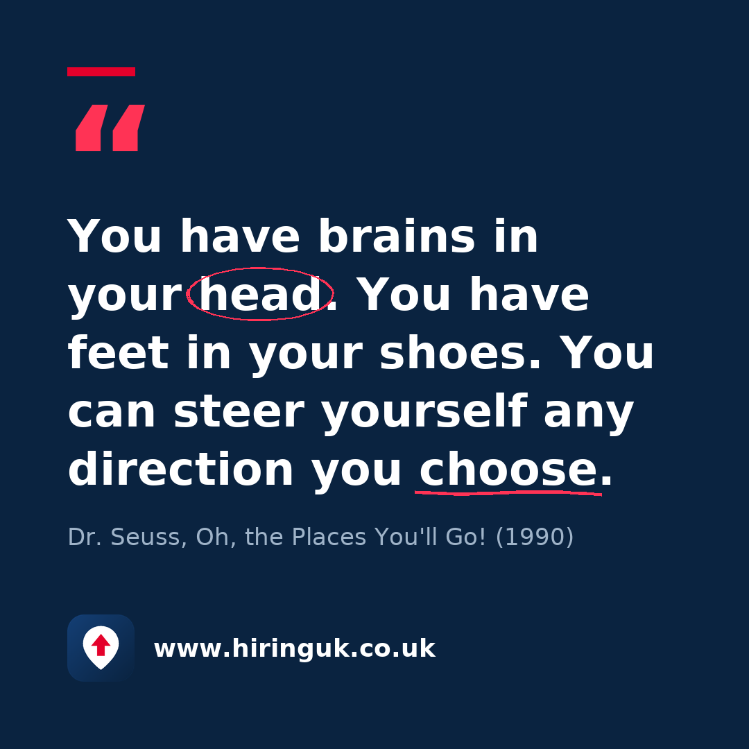 Quote card: You have brains in your head. You have feet in your shoes. You can steer yourself any direction you choose.