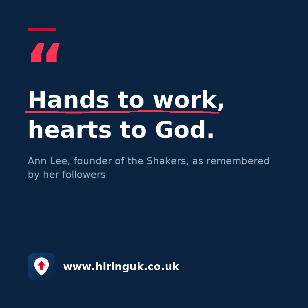 Quote card: Hands to work, hearts to God.