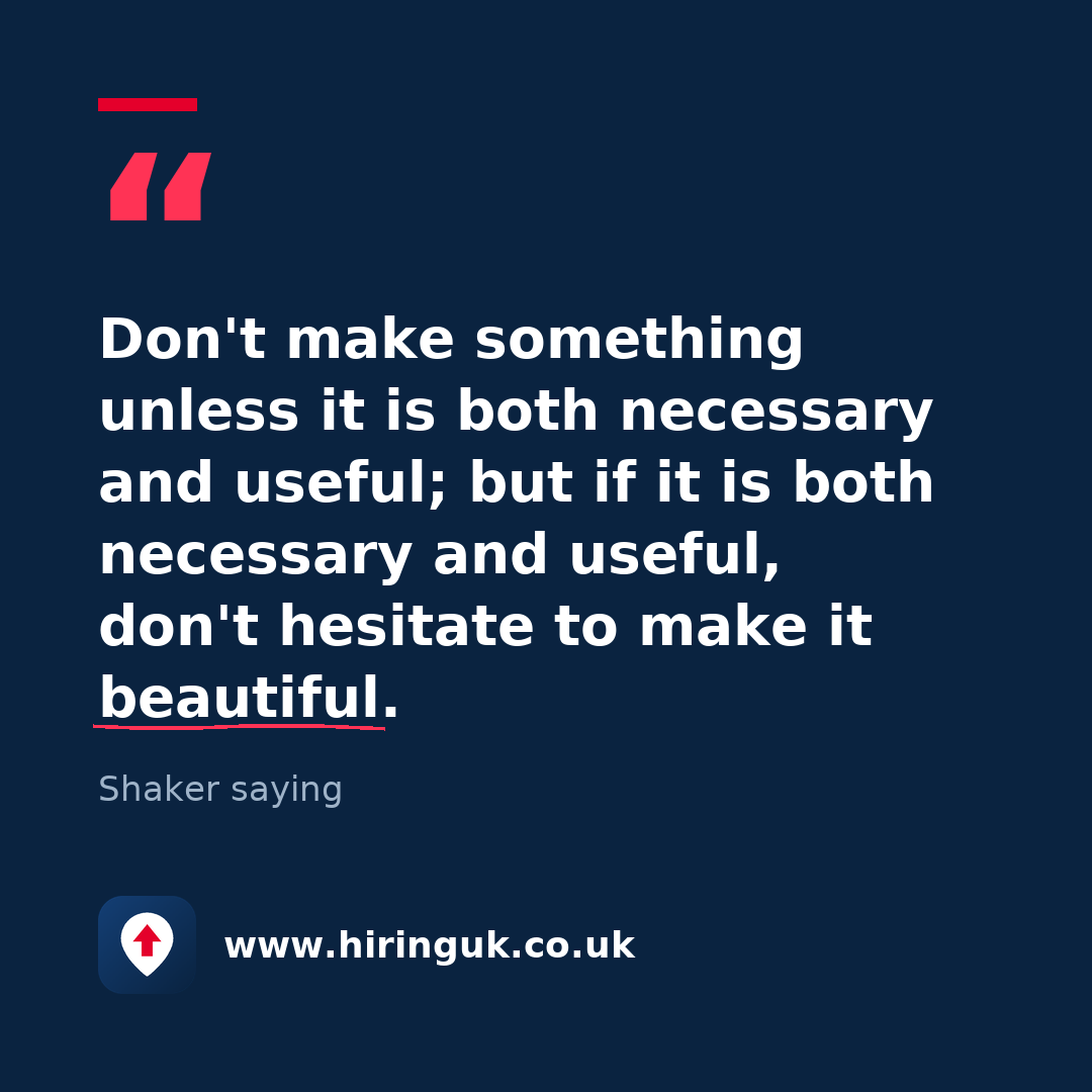 Quote card: Don't make something unless it is both necessary and useful; but if it is both necessary and useful, don't hesitate to make it beautiful.