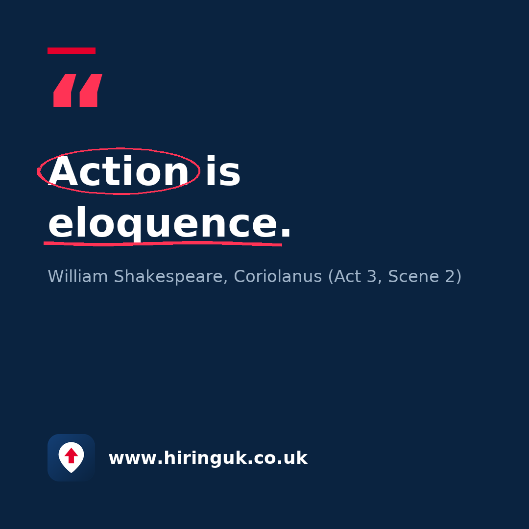 Quote card: Action is eloquence.